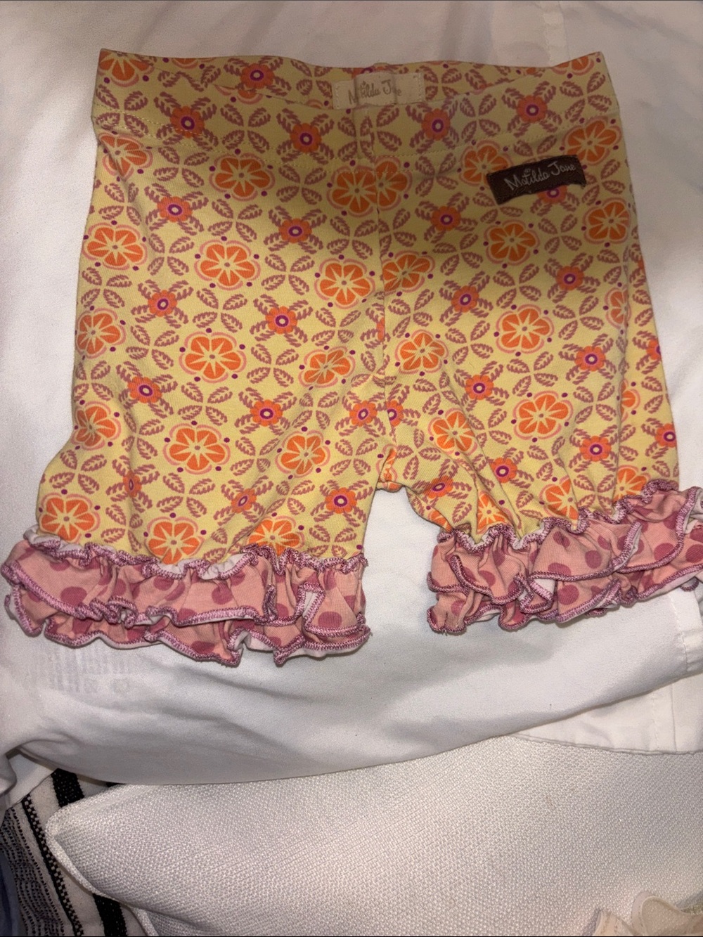 Matilda Jane Yellow Floral Ruffle shorts shortie Pink Trim 4